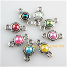 New 32Pcs Tibetan Silver Color Mixed Acrylic Flatback Round Charms Connectors 8.5x16mm 2024 - buy cheap