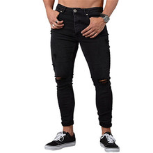 Хорошее качество Лидер продаж 2018 Новая мода Для мужчин цвет: черный, синий облегающие скини джинсы потертые рваные джинсы Рваные джинсовые брюки с дырками 2024 - купить недорого