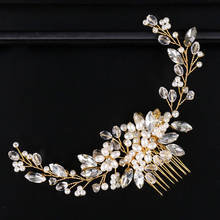 KMVEXO Gold Color Crystal Pearls Floral Bridal Hair Comb Wedding Head Piece Ladies Wedding Hair Accessories 2018 Brides Gift 2024 - buy cheap