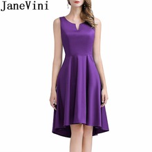 Женское атласное вечернее платье JaneVini, фиолетовое однотонное платье средней длины без рукавов с v-образным вырезом, для особых случаев 2024 - купить недорого