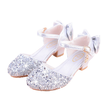 Teens Girls Summer High Heel Silver Pink Sequins Glitter Princess Sandals Shoes For Girls School Wedding Party Dance Shoes New 2024 - buy cheap