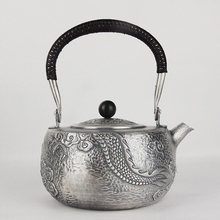 Чистый серебряный чайный набор кунг-фу, ручное производство чистого серебра 999 сделать старый горящий чайник воды напоминание чайник, офис подарок коллекция 2024 - купить недорого