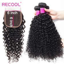 Recool Brazilian Hair Weave Bundles With Closure Curly Bundles With 6x6 Lace Closure Remy Human Hair 3 Bundles With Closure 4 pc 2024 - buy cheap