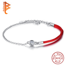 Pulsera clásica de cuerda roja de Plata de Ley 925, joyería de hilo rojo, pulsera de cristal redonda para regalo de mujer 2024 - compra barato
