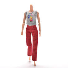 1 комплект = 1 майка + 1 штаны, брючный костюм для Барби, модный жилет с мультяшным принтом, Одежда для кукол 2024 - купить недорого