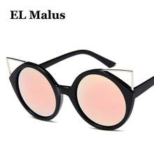 [EL Malus]-gafas de sol con montura de ojo de gato para mujer, lentes redondas, UV400, espejo rosa púrpura, Vintage, diseñador de marca, 2018 2024 - compra barato