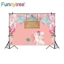 Funnytree background photography cute rabbit princess wooden frame flower watercolor catton grass baby shower backdrop photocall 2024 - buy cheap