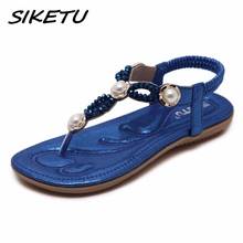 SIKETU Women Sandals Summer 2019 Shoes Woman Gladiator Bohemia Flat Casual Sandals Crystal String bead Flip Flop Beach Sandals 2024 - buy cheap