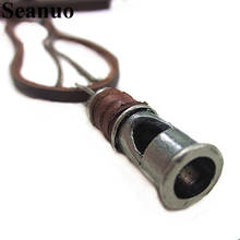 Seanuo Vintage Genuine Leather Whistle Pendant Necklace Jewelry For Men Women Fashion Bead Chain Male Biker Collar Necklace Gift 2024 - buy cheap