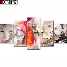 Homfun 5 pçs quadrado completo/broca redonda 5d diy pintura diamante "orquídea peônia lírio" multi-foto combinação bordado 5d presente 2024 - compre barato