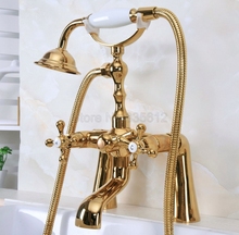 Deck Mounted Gold Color Brass Bathroom Tub Faucet Set + Hand Shower Head Luxury Dual Handle Shower Faucets tna152 2024 - buy cheap