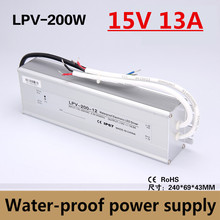 factory outlet 200W 15V 13A Waterproof outdoor Single Output power supply for LED light led driver Aluminiun case LPV-200-15 2024 - buy cheap