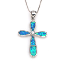 JZP0109New Cross Opal Pendant Necklace Fashion Pop Blue Opal Cross Pendant Necklace Women's Fashion Jewelry 2024 - buy cheap