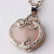 Moderno colgante de dragón chino con incrustaciones de cuarzo rosa Natural, cuentas de Estilo Vintage chapadas en plata, joyería femenina 2024 - compra barato