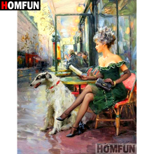 Алмазная 5D картина HOMFUN «сделай сам», полноразмерная/круглая вышивка «женщина, собака», вышивка крестиком, подарок для домашнего декора, подарок, A09272 2024 - купить недорого