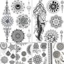 Tatuajes de Mandala de Henna para mujeres y niñas, pegatinas de tatuajes de ballena, cuerpo, brazo, cuello, tatuajes de margaritas personalizados temporales 2024 - compra barato