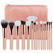 15pcs Makeup Brushes Set Pink/Brown Powder Foundation Eyeshadow Eyebrow Lip Brush Cosmetics Make Up Tools Kit with Leather Bag 2024 - buy cheap
