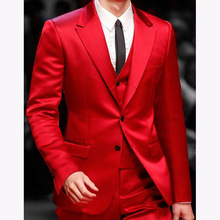 Handsome Red Mens Dinner Prom Suits 2018 costume homme mariage Groomsmen Wedding Blazer Suit (Jacket+Pants+Vest+Tie) 2024 - buy cheap