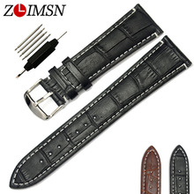 ZLIMSN 100% Genuine Leather Watch Bands Black Brown Watchbands Stitched Strap Stainless Steel Clasp Watch Buckle Relojes Hombre 2024 - buy cheap