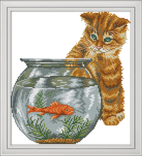 Cat and fish cross stitch kit aida 14ct 11ct count print canvas cross stitches   needlework embroidery DIY handmade 2024 - buy cheap