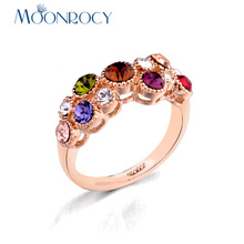 MOONROCY Cubic Zirconia Multicolor CZ Colourful Crystal Ring Rose Gold Color for Women Party Wedding Ring Gift Fashion Jewelry 2024 - buy cheap