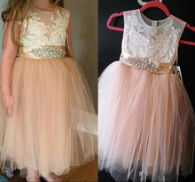 Vestidos de aniversário das meninas do vintage com fita miçangas cristais vestido da menina da flor para o casamento 2024 - compre barato