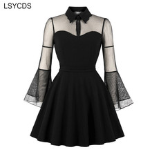 LSYCDS-minivestido de Halloween de talla grande para mujer, con cuello vuelto vestido Vintage, manga acampanada de encaje, vestido de fiesta Burdeos 2024 - compra barato