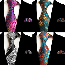 RBOCOTT Men's Tie Set Purple Yellow Paisley Striped Silk Neck Ties Handkerchief Set 8cm Necktie Pocket Square For Men Wedding 2024 - buy cheap