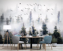 Beibehang papel de parede 3d grande personalizado pintado à mão natureza floresta nuvem pássaro fundo pintura de parede 2024 - compre barato