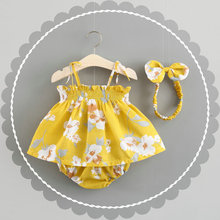 Newborn Baby Girls Clothes Sleeveless Dress+Briefs 2PCS Outfits Set Cherry Floral Printed Clothing Sets Summer Sunsuit 0-24M 2024 - buy cheap