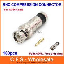 DHL Free shippinng 100pcs BNC COMPRESSION CONNECTOR RG59 CCTV COAX CABLE ADAPTER COAXIAL MALE 2024 - buy cheap