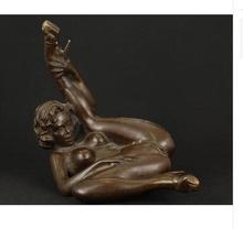 Arte de bronce para decoración, artesanía de latón antiguo coleccionable, cobre asiático, fundido a mano, figura de adorno de Bella Sexy 2024 - compra barato