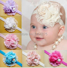 120pcs/lot Girls Lace Pearl Headband/Chiffon Flower Headband/Hair Accessories 2024 - buy cheap