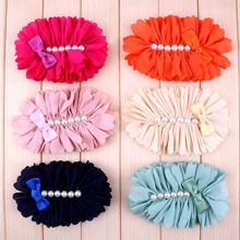 120pcs 7 Colors Chiffon Flower With Six Pearl And Mini Satin Bow Headband Accessories Flat Back Flower For Headband 2024 - buy cheap