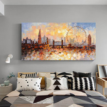 Hand painted London Skyline oil painting On Canvas modern abstract impasto texture cityscape wall art pictures for living room 2024 - buy cheap