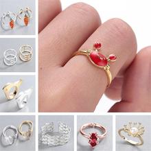 Модное кольцо QIAMNI в виде краба, птицы, клубники, свиньи, на палец, подарок на день рождения, изящное кольцо с цирконием на костяшки, шарм, кольцо 2024 - купить недорого