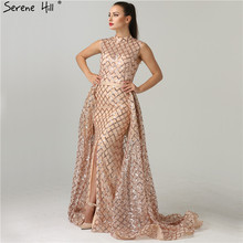 Luxury Sequined Sparkly High Neck Evening Dresses 2020 Sleeveless Tulle Fashion Sexy Evening Gowns Vestidos De Festa LA6247 2024 - buy cheap