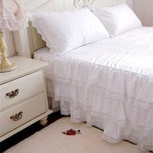 3 Layers Luxury Rufflled Bedspread 100% Satin Cotton Lace Bed Skirt Bed Sheet Handmade Bedspreads Twin Bed Skirts Queen Size 2024 - buy cheap