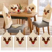 Deer Hat Chair Covers Elk Cap Chair Cover Christmas Dinner Table Party Red Hat Chair Back Covers Xmas Decoration 2024 - buy cheap