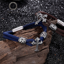 Vintage Stainless Steel Cross Men Bracelet Rope Charms Cuff Bracelets Women Male Accessories Couple Jewelry femme Dropshipping 2024 - buy cheap