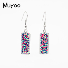 Cool Geometric Patterns Fantastic Geometry Design Glass Cabochon Fish Hook Earrings Rectangle Shaped Pendants Jewelry Earrings 2024 - buy cheap