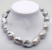 Collar de perlas barrocas, novedad, 20-30mm, gris, Mar del Sur 2024 - compra barato