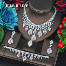 HIBRIDE Luxury Brilliant  Pink Cubic Zirconia Big Jewelry Sets For Women Wedding Accessories Fashion Jewelry Gifts N-719 2024 - buy cheap