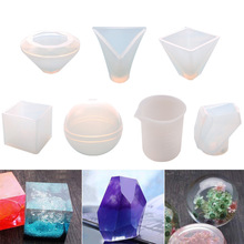 Facemile 7Pcs Crystal Geometric Silicone Mold Measuring Cup Round Square Pyramid Cone Epoxy DIY Jewelry Cake Fondant Decor Mould 2024 - buy cheap