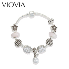 VIOVIA Vintage Pearl Charm Bracelets For Women Crystal Flower Beads Bracelets & Bangles Pulseras DIY Jewelry B16163 2024 - buy cheap