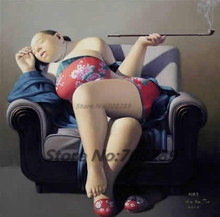 Smoking woman China The Famous  painter Baojun Wang Canvas Painting Art wall Picture Abstract Home Decoration Gift Oil Painting 2024 - buy cheap