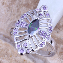 Sparkly arco-íris zircônia cúbica banhado a prata anel feminino tamanho 6 / 7 / 8 / 9 e815 2024 - compre barato