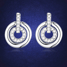 ANNGILL Double Circle Design Crystals from Austria Stud Earrings For Women Silver Color Earrings New Elegant Wedding Jewelry 2024 - buy cheap