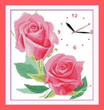 Roses kit de ponto cruz 14ct 11ct contagem, relógio de parede de lona impressão costura bordado faça você mesmo 2024 - compre barato