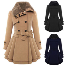 Fashion Women Wool Coat With Belt Thick Warm Double Breasted Jacket Overcoat Winter Ladies Lapel Woolen Coats Outwear Plus Size 2024 - buy cheap